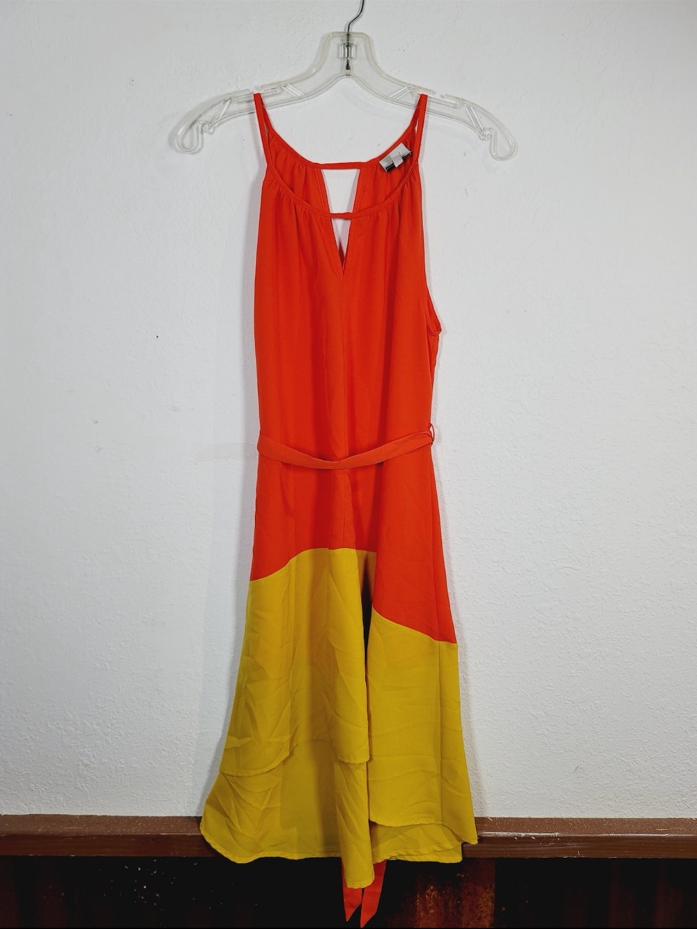 Hot & Delicious Colorblock Orange and Yellow Sleeveless Dress, Size Large